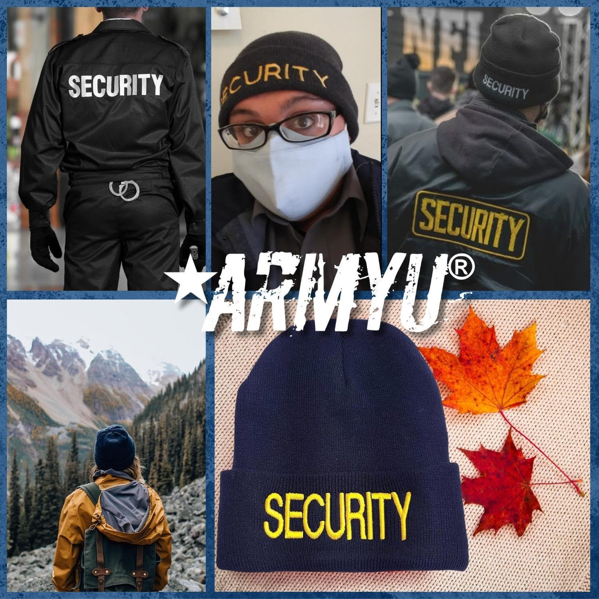 SECURITY Beanie FLEECE Lined Hat Warm LARGE EMBROIDERY Winter Watch Cap Winter Security Uniform Hat