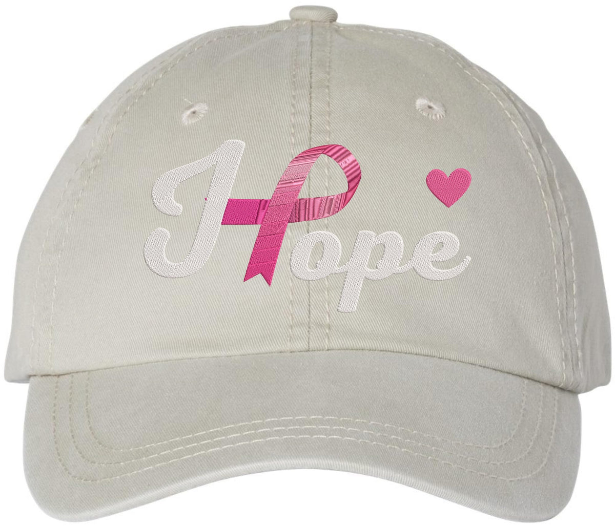 Hope Pink Ribbon Embroidered Dad Hat | Breast Cancer Awareness Heart Design Vintage Baseball Cap