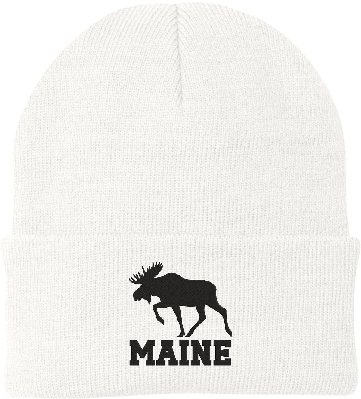 Maine Moose Embroidered Beanie Cap | USA Wildlife Graphic Warm Winter Knit 100% Acrylic Outdoor Adventure Hat