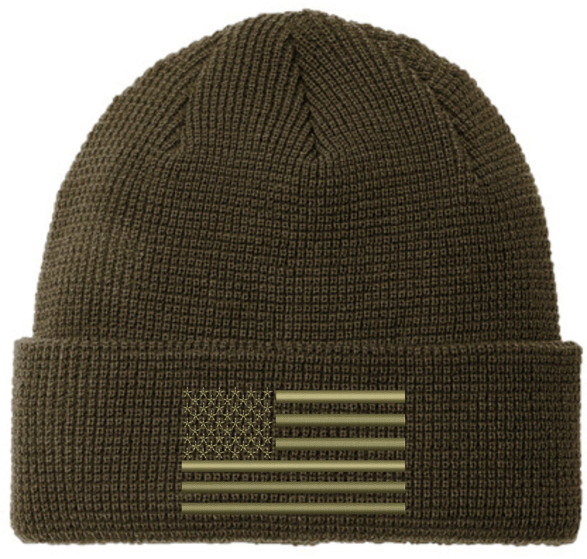 Thermal Knit Grid Watch Cap with Embroidered US American Flag, USA Tactical Beanie Winter Hat