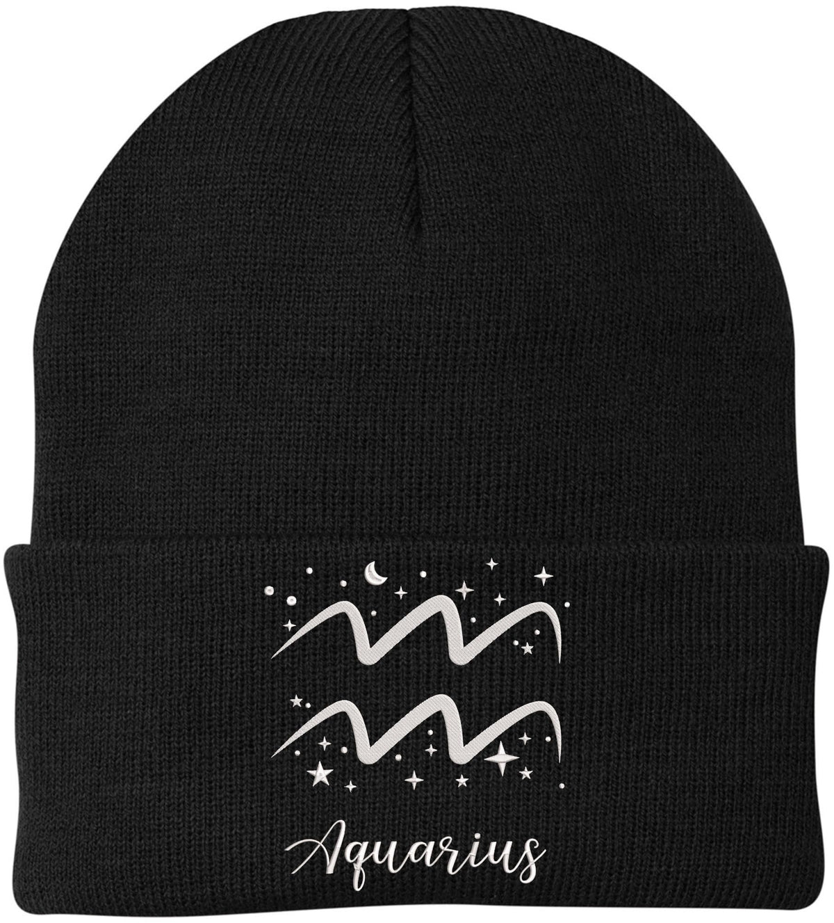 Zodiac Signs Embroidered Beanie | Acrylic Warm Skull Astrology Horoscope Monthly Symbols Designs Watch Cap, Black