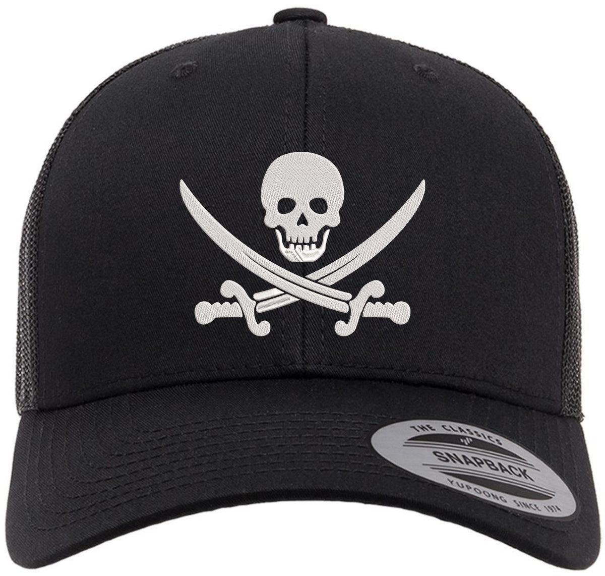 Embroidered Trucker Hat Mesh Snapback Cap Skull UFO Jolly Roger Hops Leaf Design