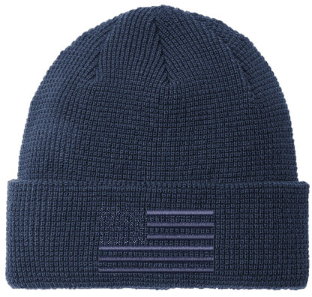 Thermal Knit Grid Watch Cap with Embroidered US American Flag, USA Tactical Beanie Winter Hat