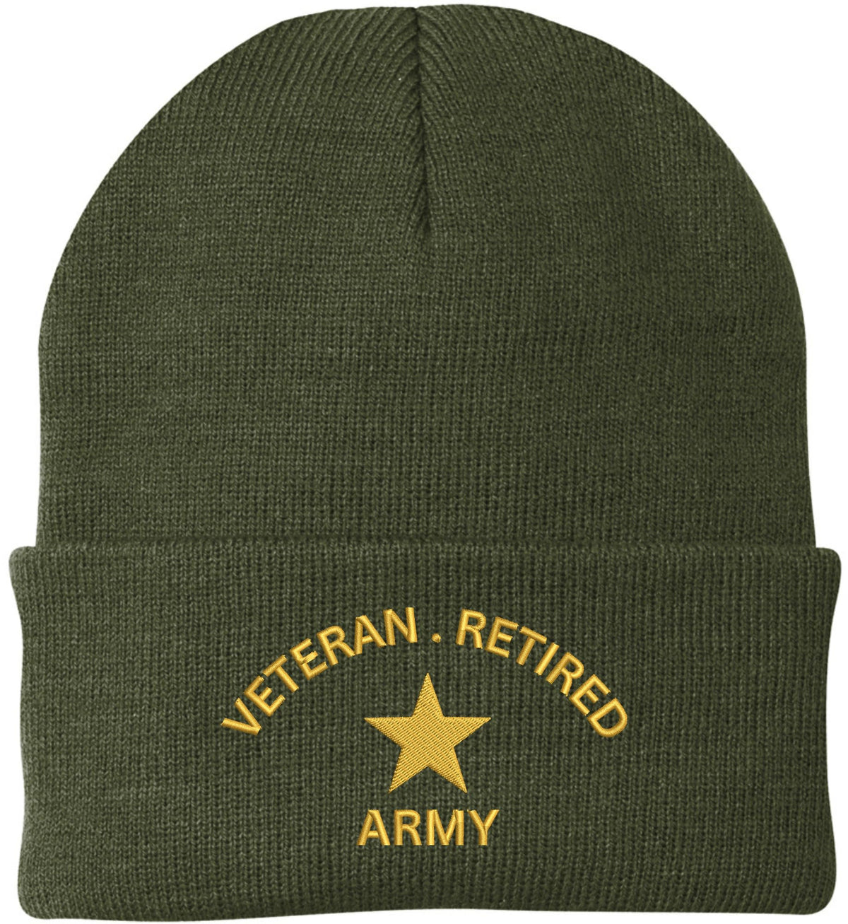 Veteran Retired Army Embroidered Beanie - 100% Acrylic Knit Cuffed Cap
