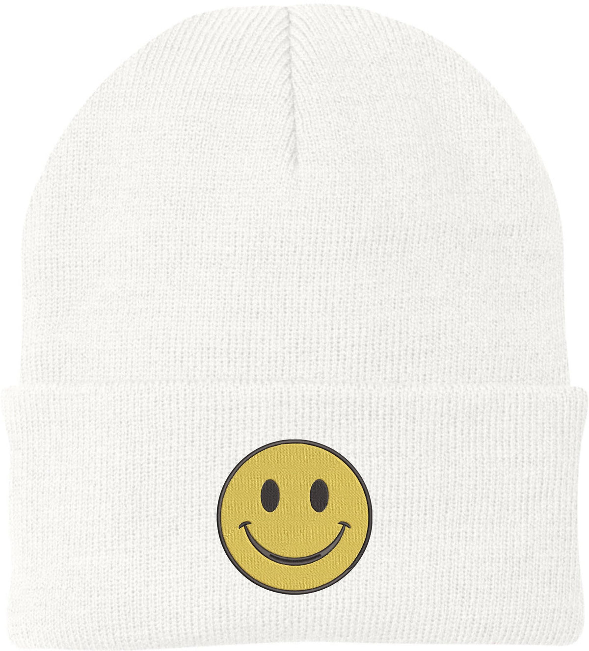 Smiiley Face Embroidered Beanie Hat | 100% Acrylic Knitted Winter Unisex Skull Cap