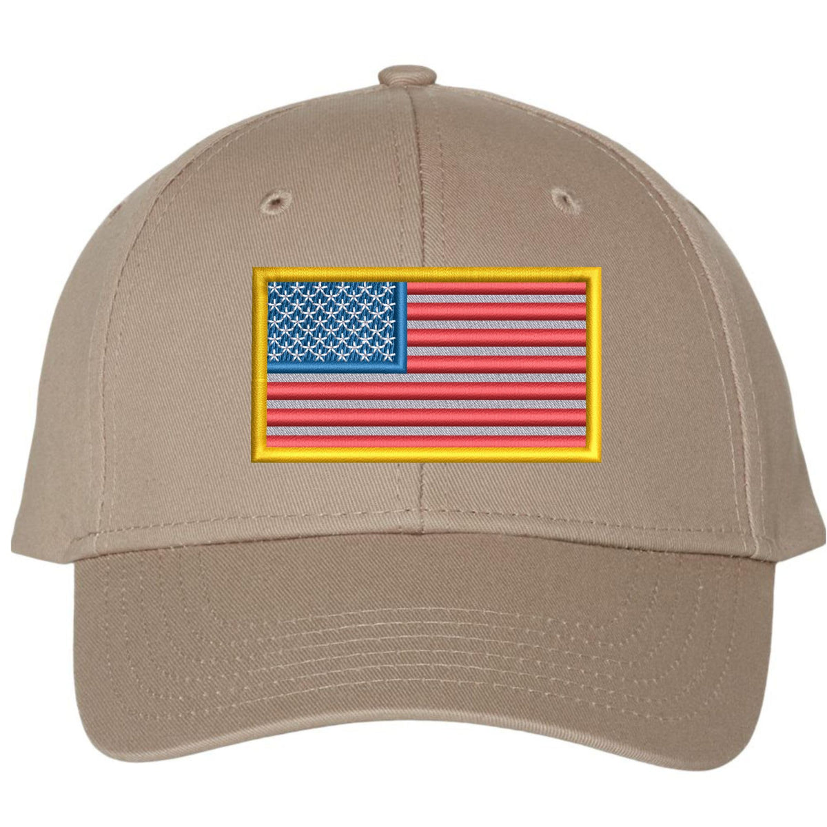 USA Flag Patch with Gold Border Embroidered Premium Hat 100% Cotton Adjustable Baseball Cap