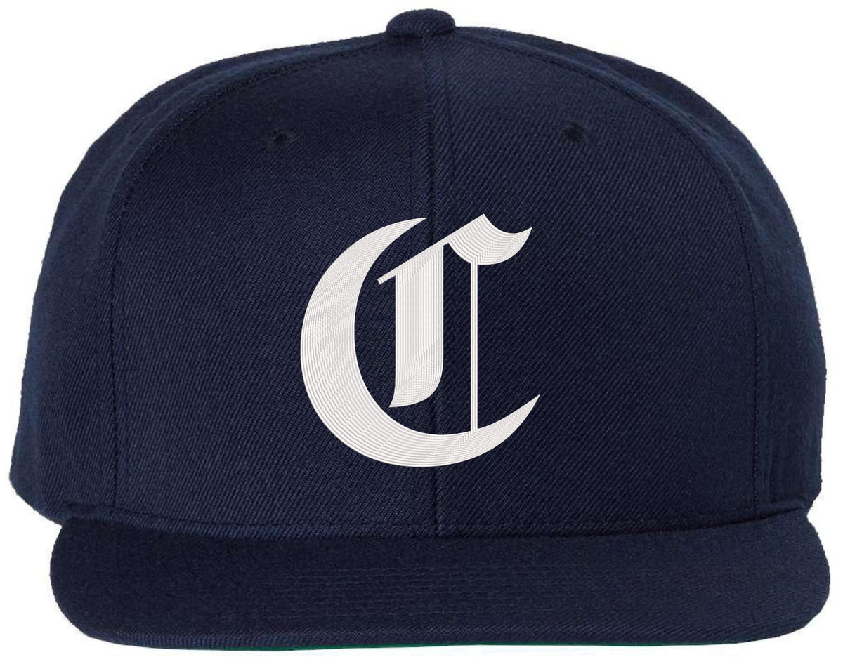 Old English Alphabet C Embroidered Baseball Cap | Classic Gothic Letter Adjustable Flat Bill Snapback Unisex Hat