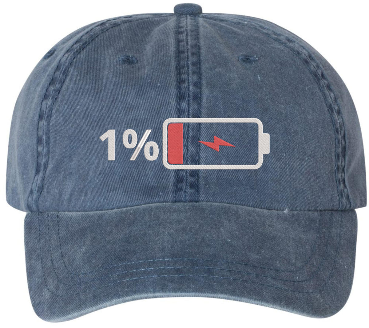 Low Battery 1% Embroidered Baseball Cap – Funny Dad Hat for Men & Women – 100% Cotton Adjustable
