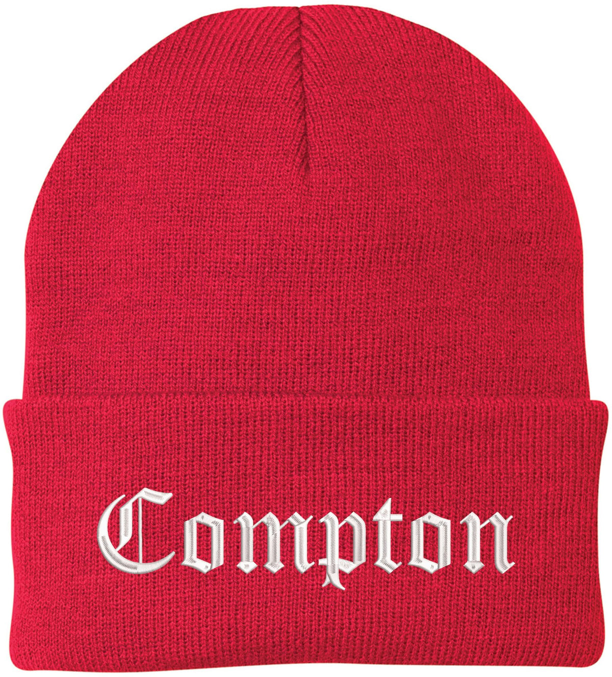 Compton Embroidered Beanie Knit Watch Skull Cap with Old English Letters | Warm Winter Hat