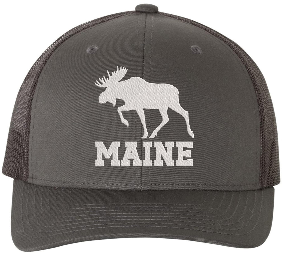 Maine Moose Embroidered Trucker Cap | Adjustable Snapback Hat | Wildlife Graphic Outdoor Adventure Headwear