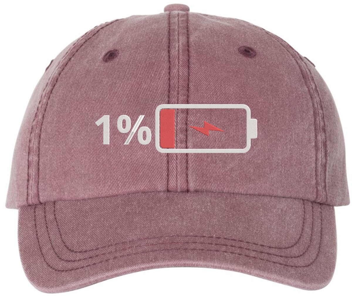Low Battery 1% Embroidered Baseball Cap – Funny Dad Hat for Men & Women – 100% Cotton Adjustable