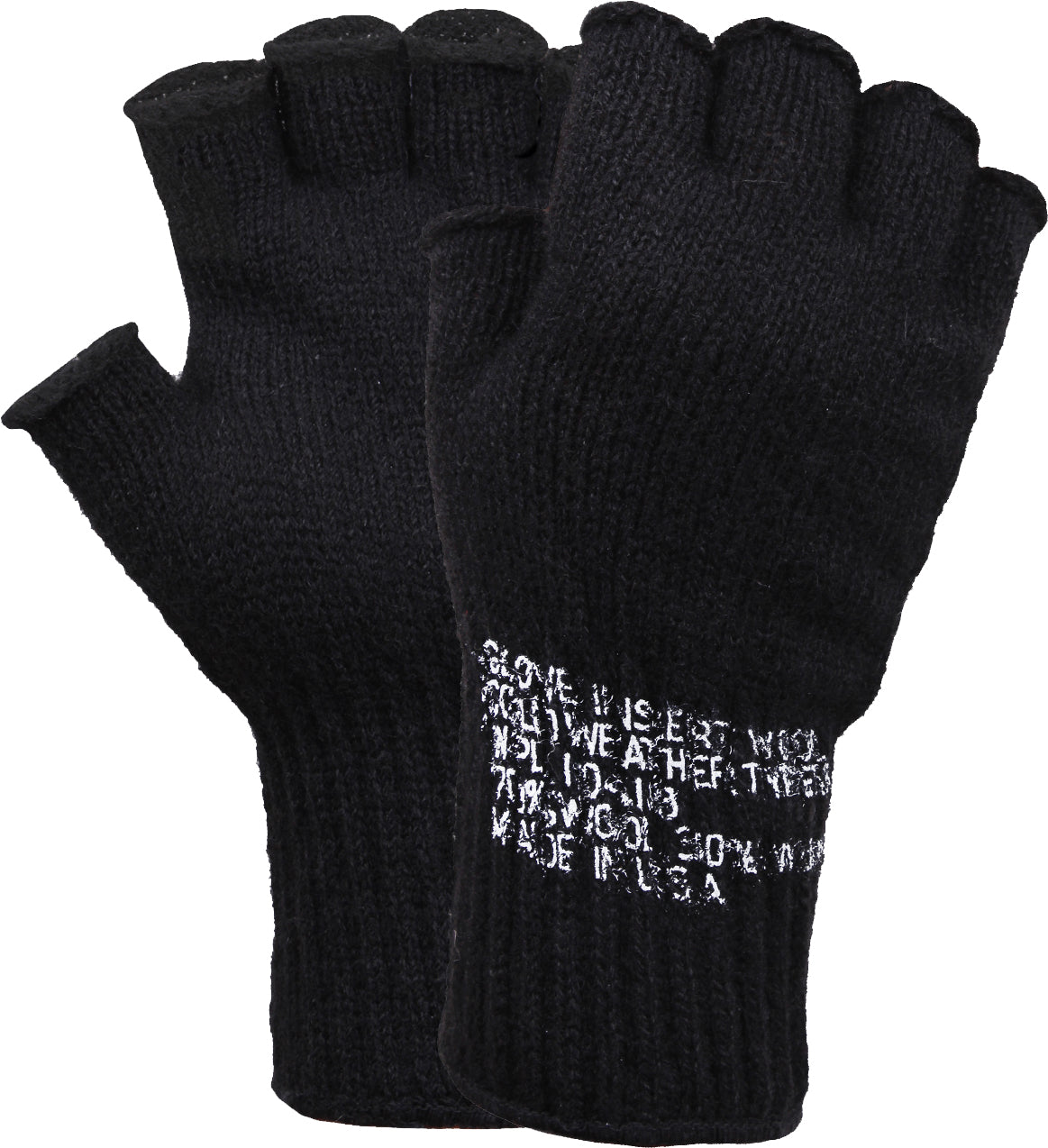 Black - Genuine GI Fingerless Gloves - Wool Nylon USA Made