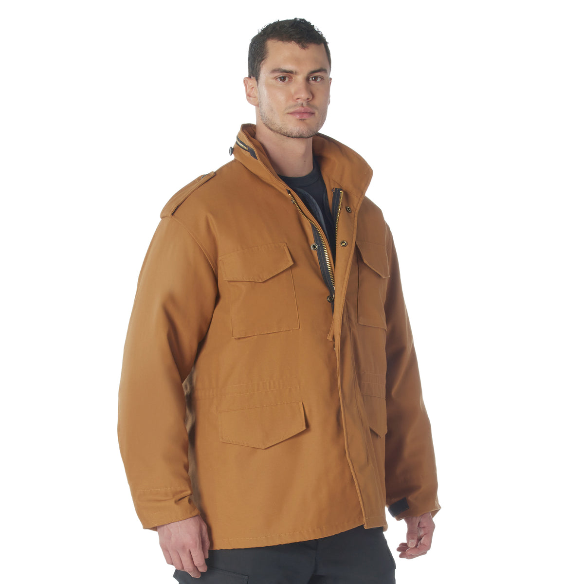 Work Brown - Tactical M-65 Field Jacket Army Coat M65 - Poly/Cotton Twill - with Removeable Liner