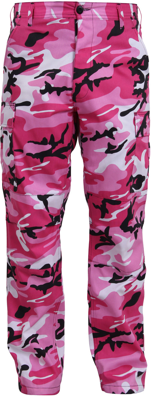 Pink Camouflage - Tactical BDU Pants Cargo Fatigues - Poly/Cotton Twill - Button Fly