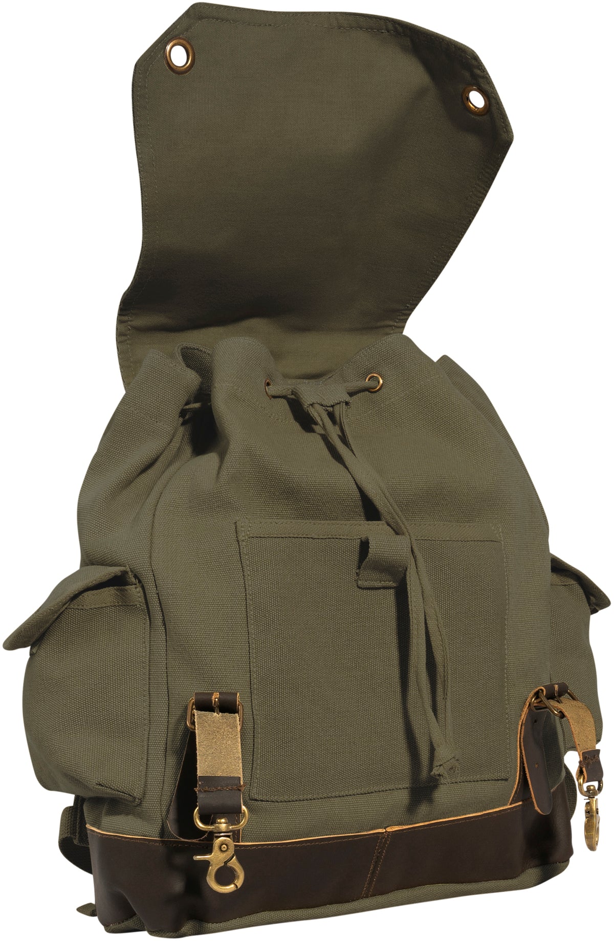 Olive Drab - Vintage Military Leather Trim Expedition Rucksack