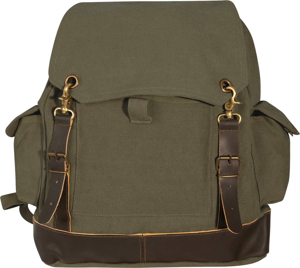 Olive Drab - Vintage Military Leather Trim Expedition Rucksack