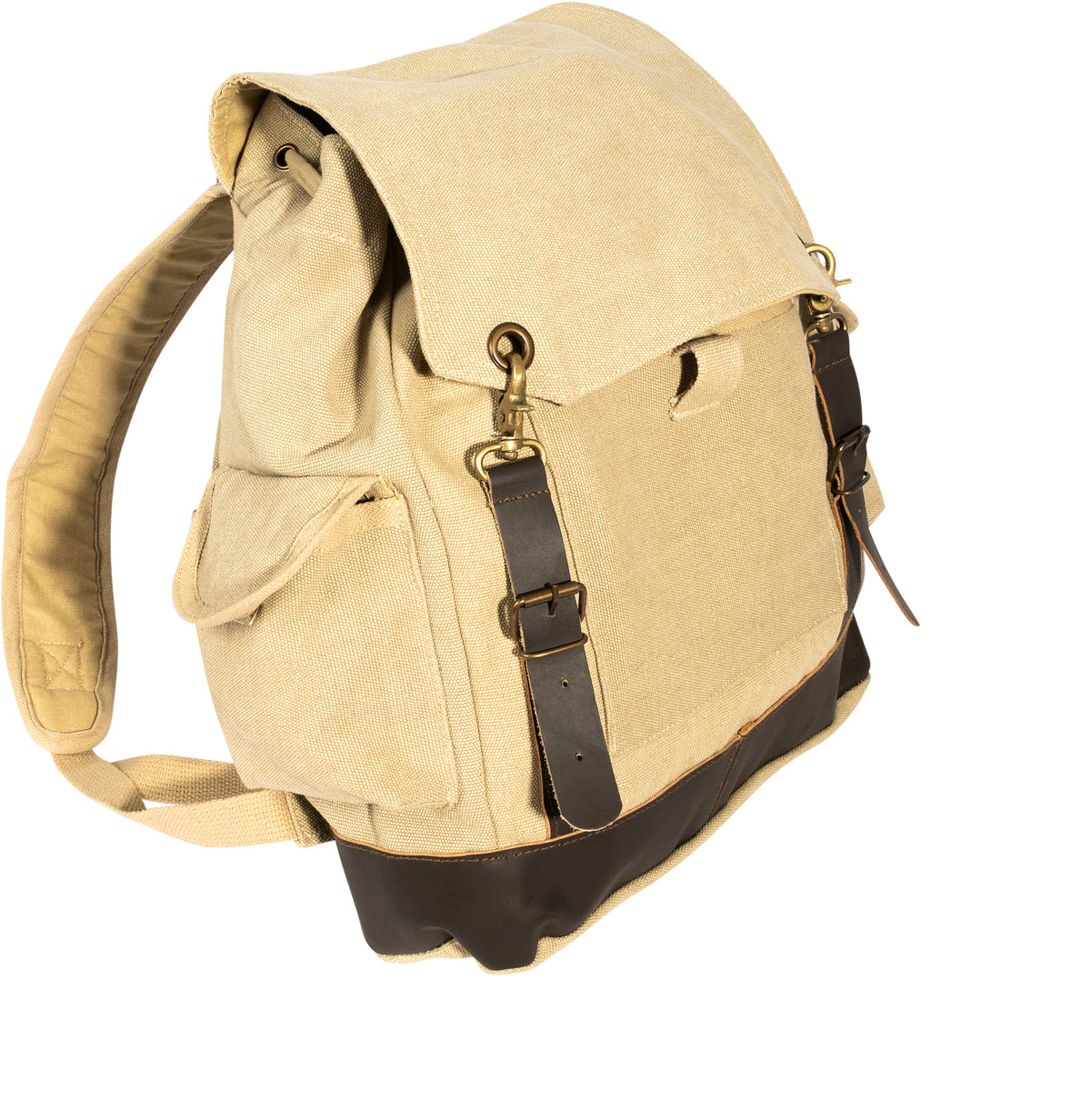 Khaki Brown - Vintage Military Leather Trim Expedition Rucksack