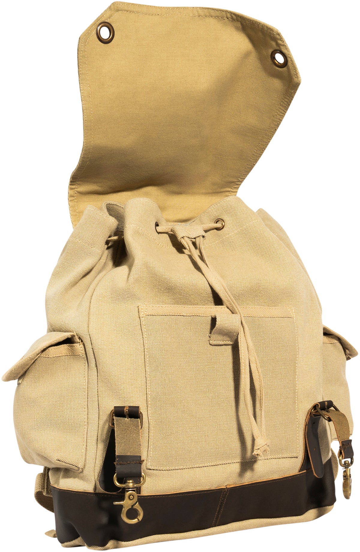 Khaki Brown - Vintage Military Leather Trim Expedition Rucksack