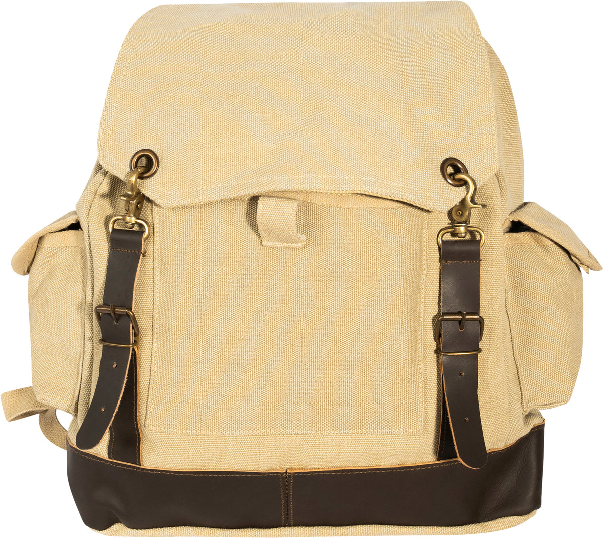 Khaki Brown - Vintage Military Leather Trim Expedition Rucksack