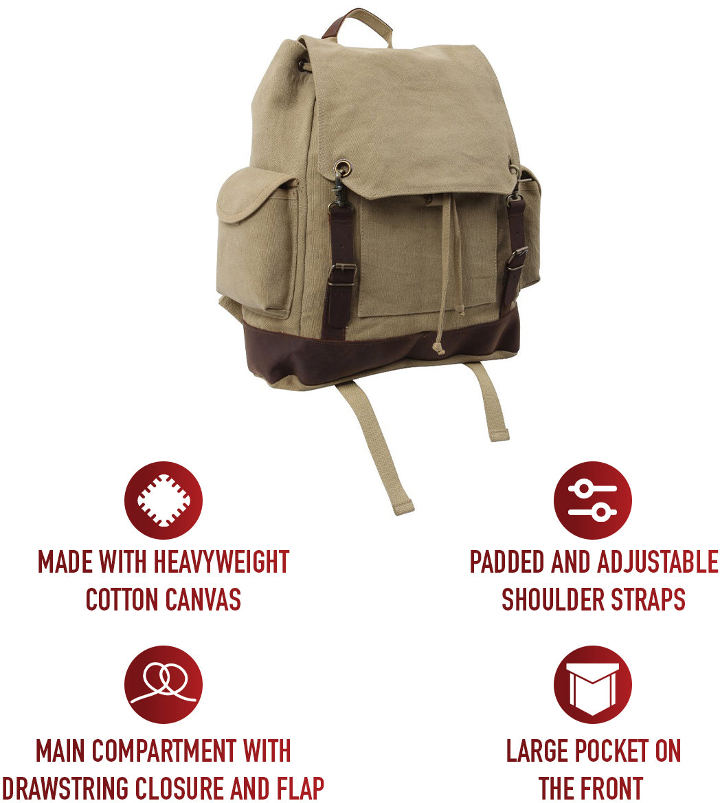 Khaki Brown - Vintage Military Leather Trim Expedition Rucksack