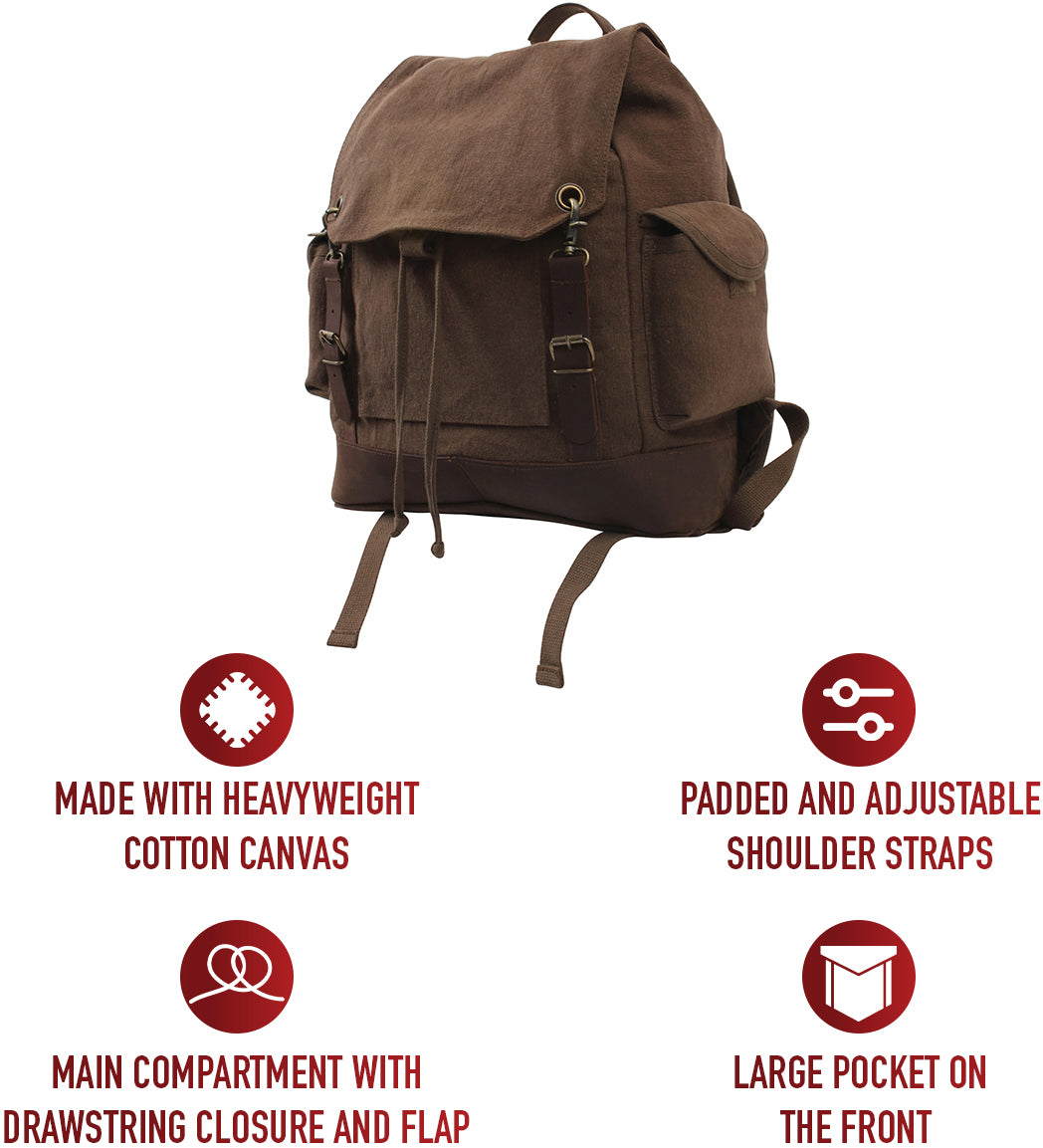 Brown Brown - Vintage Military Leather Trim Expedition Rucksack