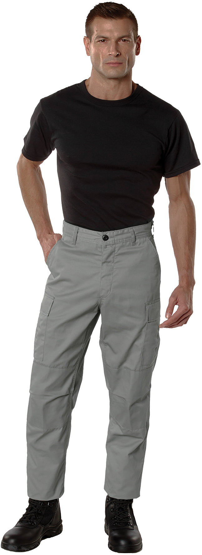 Grey - Tactical BDU Pants Cargo Fatigues - Poly/Cotton Twill - Button Fly