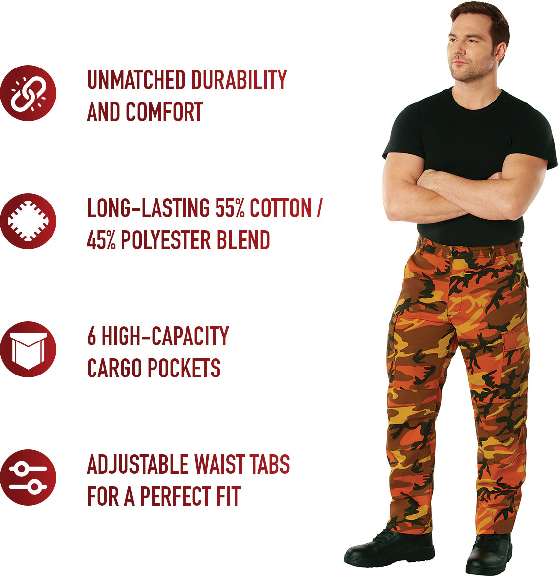 Savage Orange Camouflage - Tactical BDU Pants Cargo Fatigues - Poly/Cotton Twill - Button Fly