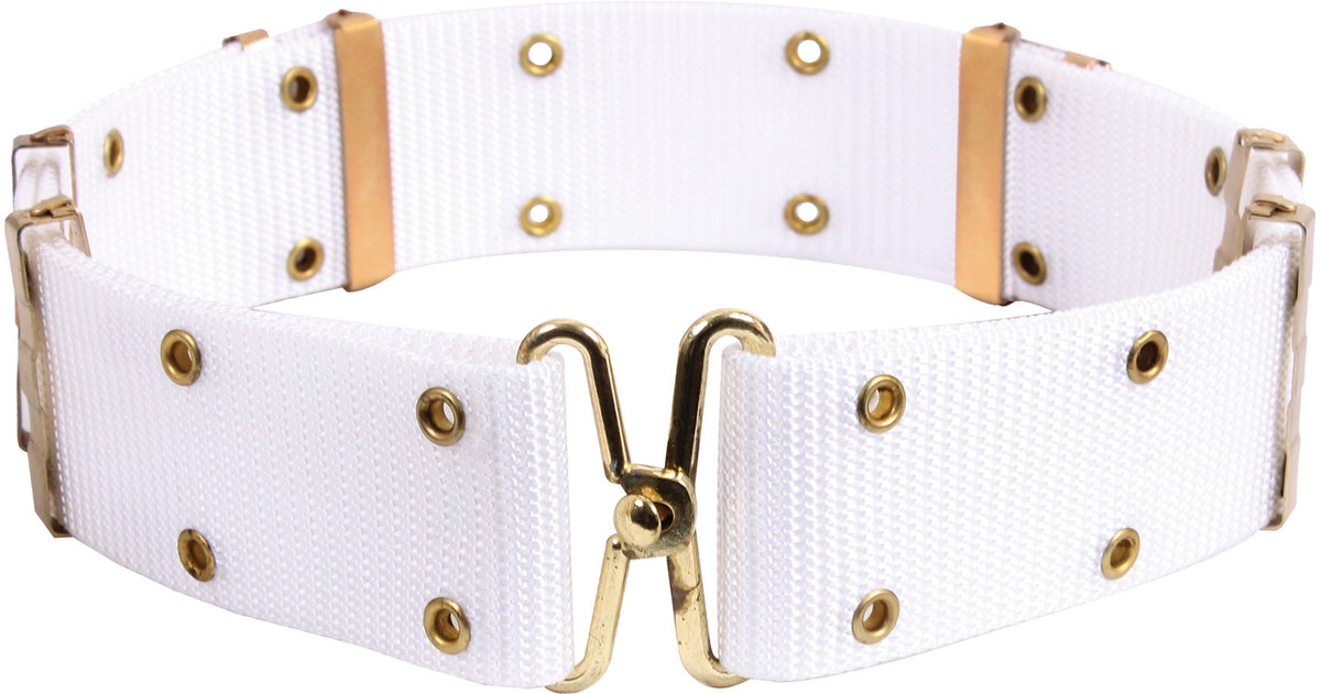 White Army Style Pistol Belt with Gold Brass Buckle - Nylon