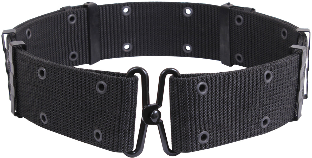 Black - Army Style Pistol Belt with Metal Buckle - Nylon