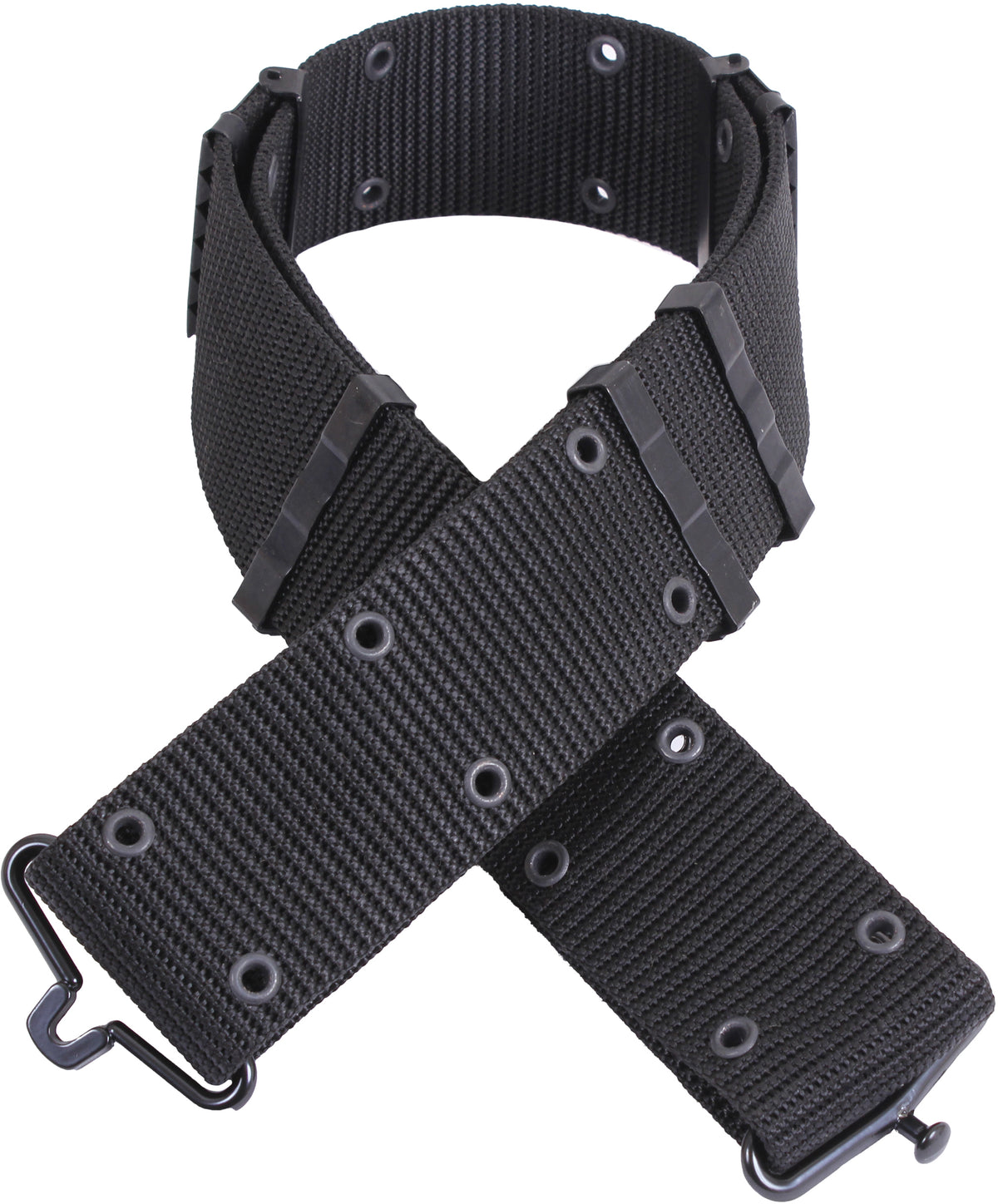 Black - Army Style Pistol Belt with Metal Buckle - Nylon