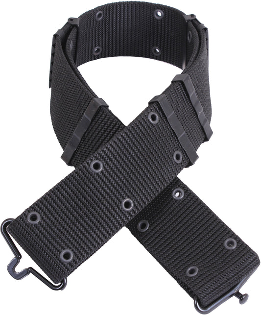 Black - Army Style Pistol Belt with Metal Buckle - Nylon
