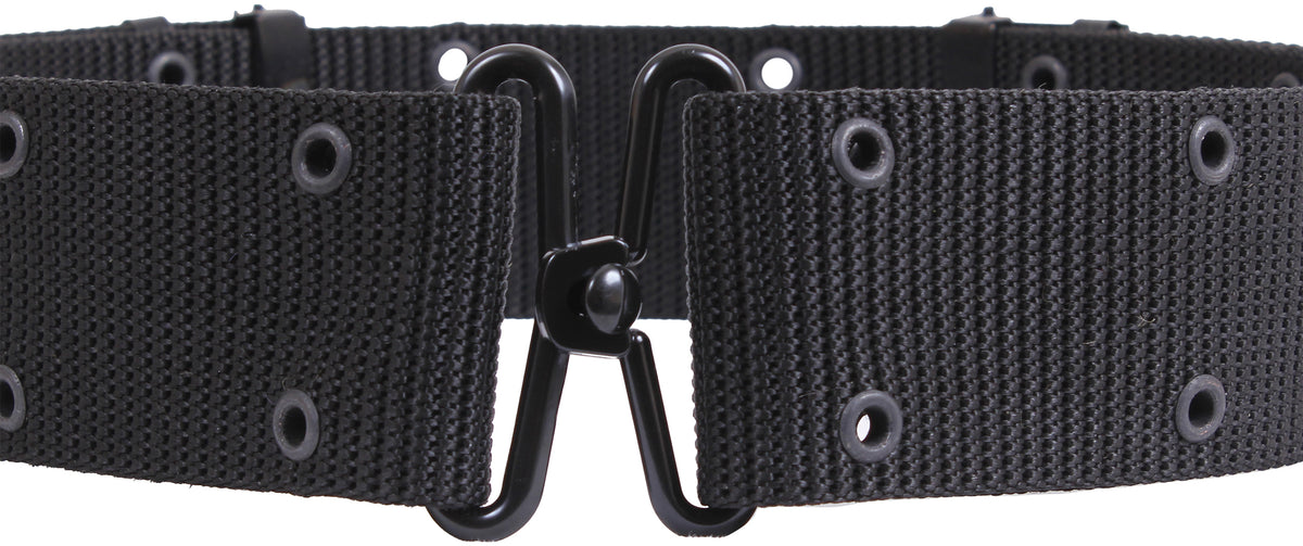 Black - Army Style Pistol Belt with Metal Buckle - Nylon