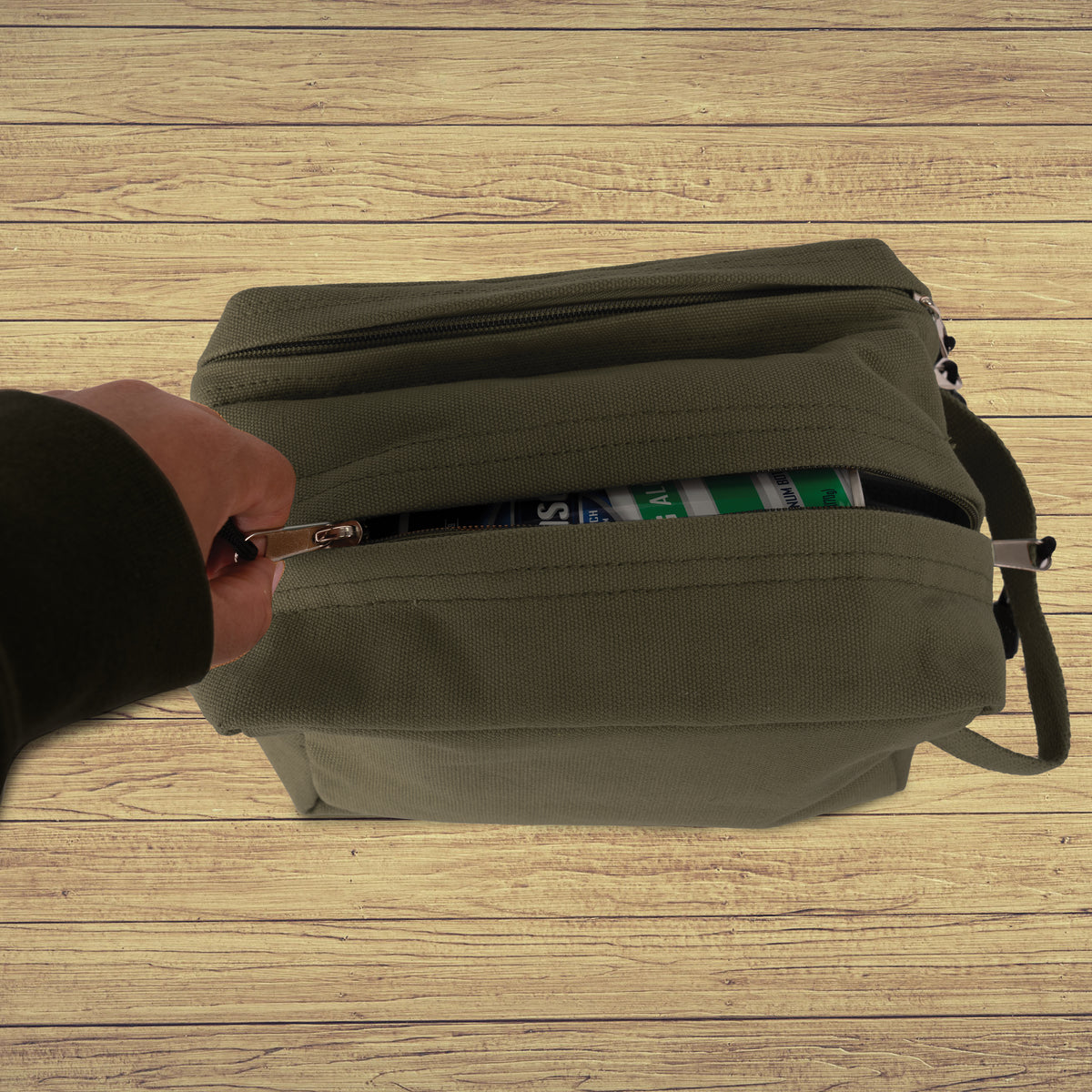 Olive Drab - Dual Compartment Travel and Shave Kit Bag - Cotton Canvas