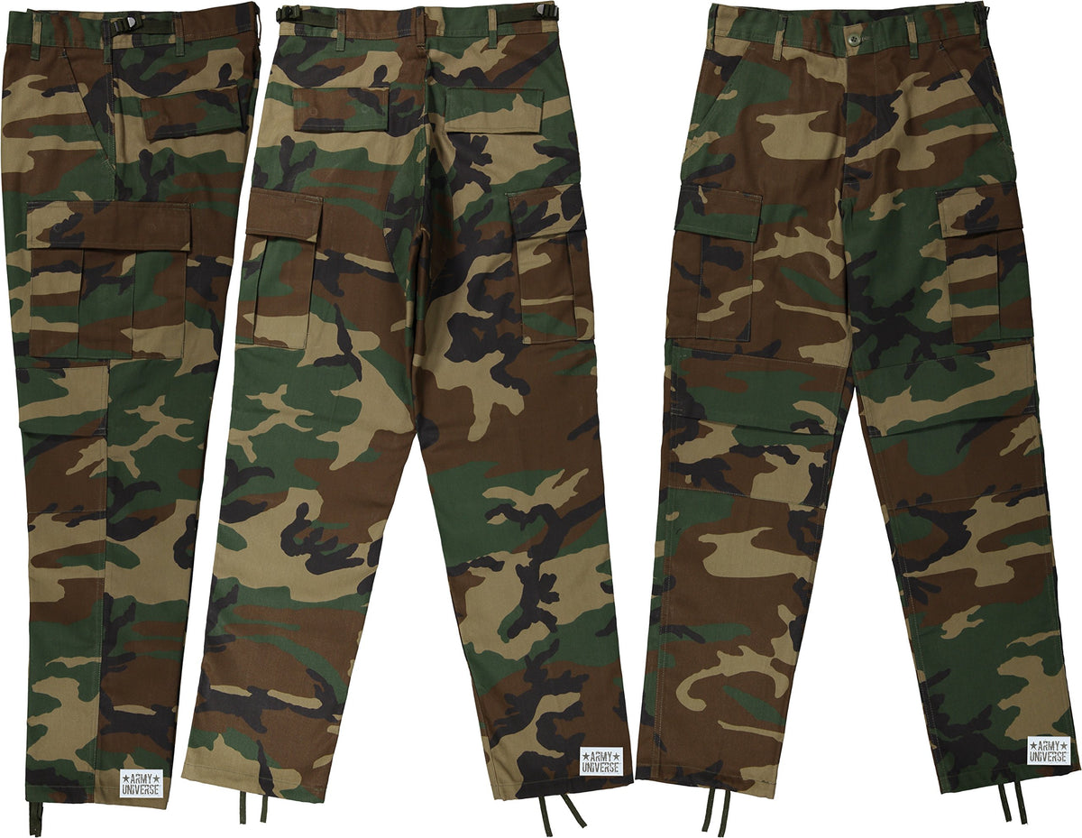 Woodland Camouflage Tactical BDU Pants Military Fatigues Army Cargo Everyday Camo Combat Trousers, Button Fly