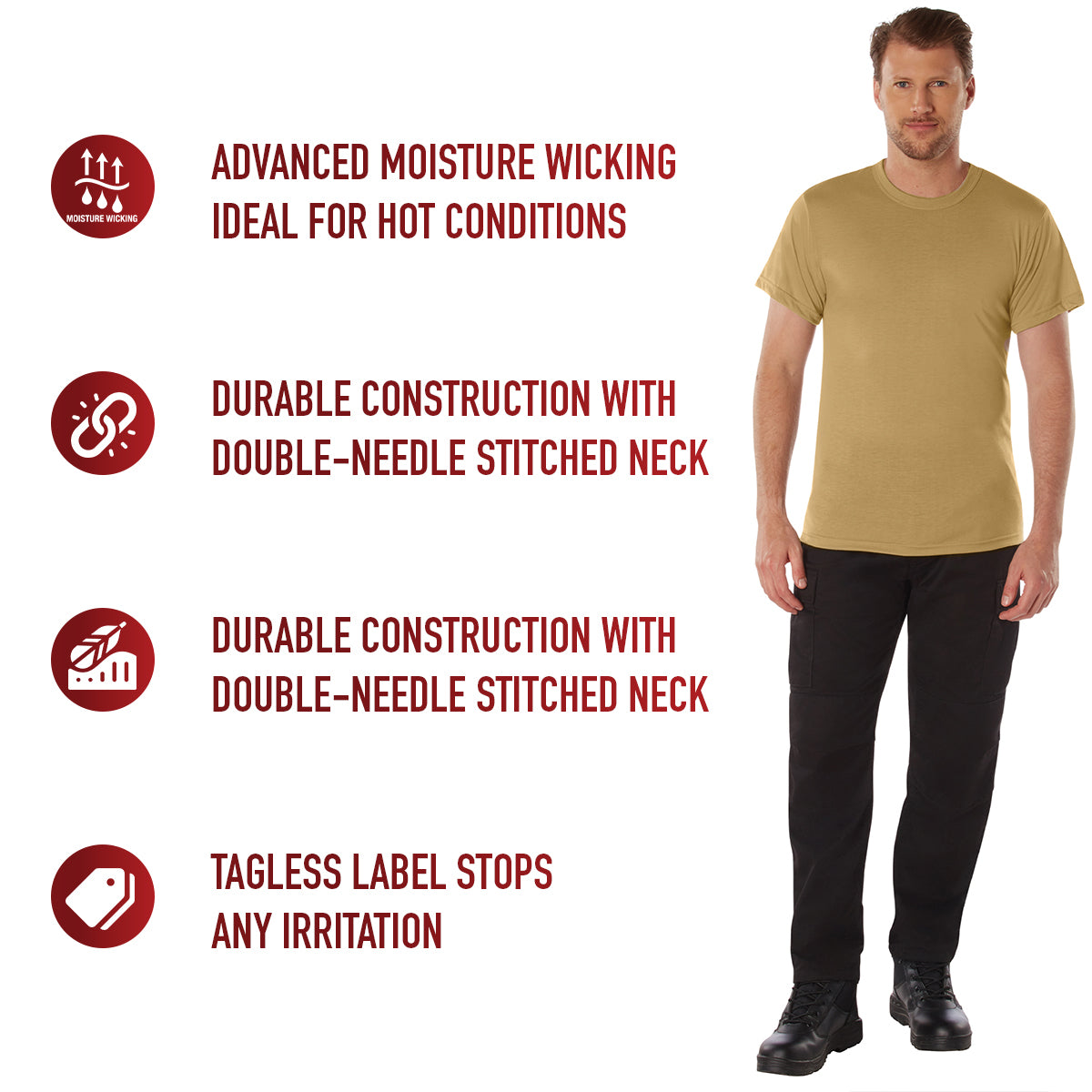 Brown Moisture Wicking Polyester Short Sleeve T-Shirt