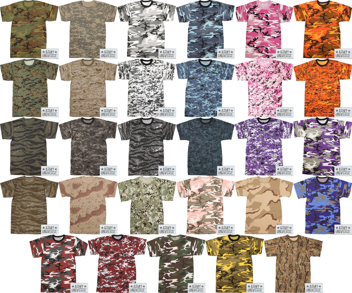 Tactical Camouflage T-Shirt Army Fashion Color Camo Military Crewneck Short Sleeve Top Tee Shirt