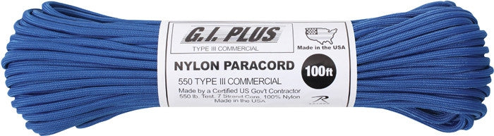 Royal Blue - Military Grade 550 LB Tested Type III Paracord Rope 100'