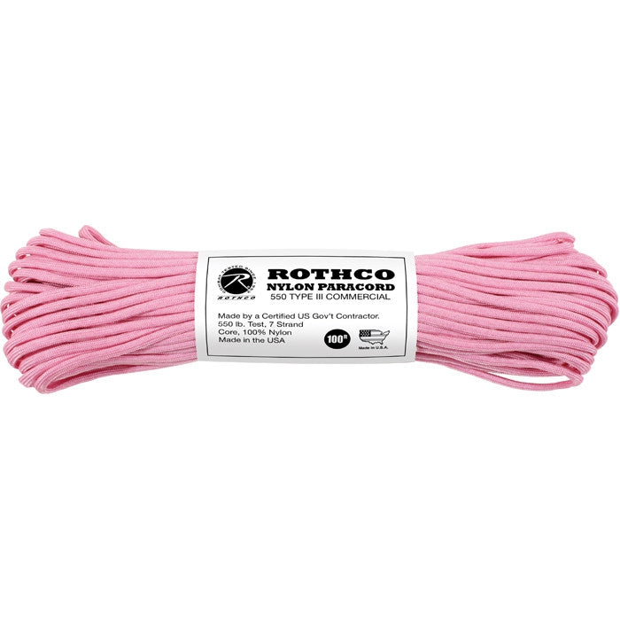 Rose Pink - Military Grade 550 LB Tested Type III Paracord Rope 100'