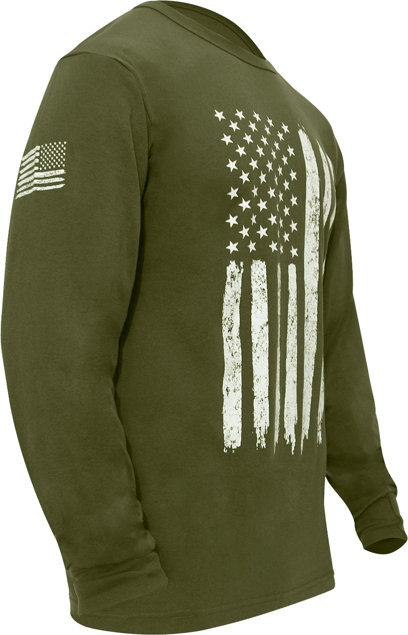 Olive Drab - US Flag Long Sleeve T-Shirt