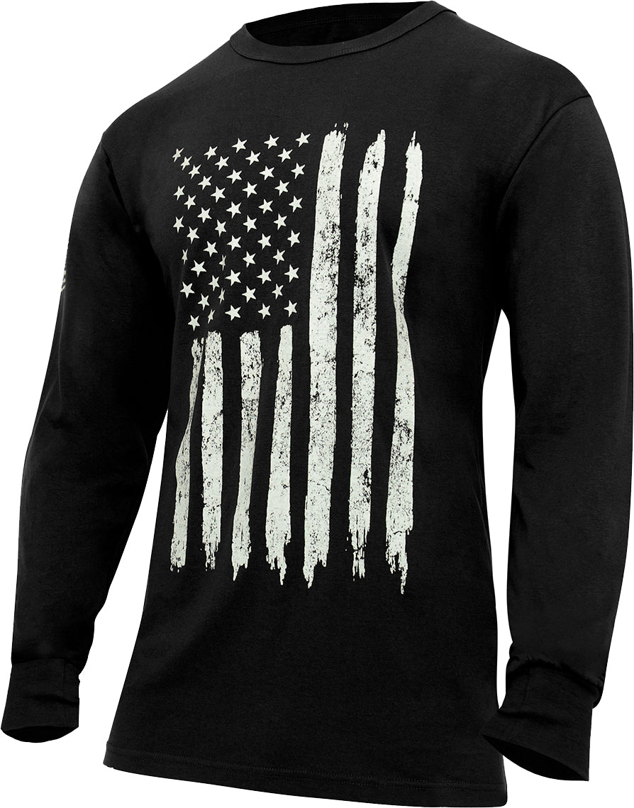Black - US Flag Long Sleeve T-Shirt