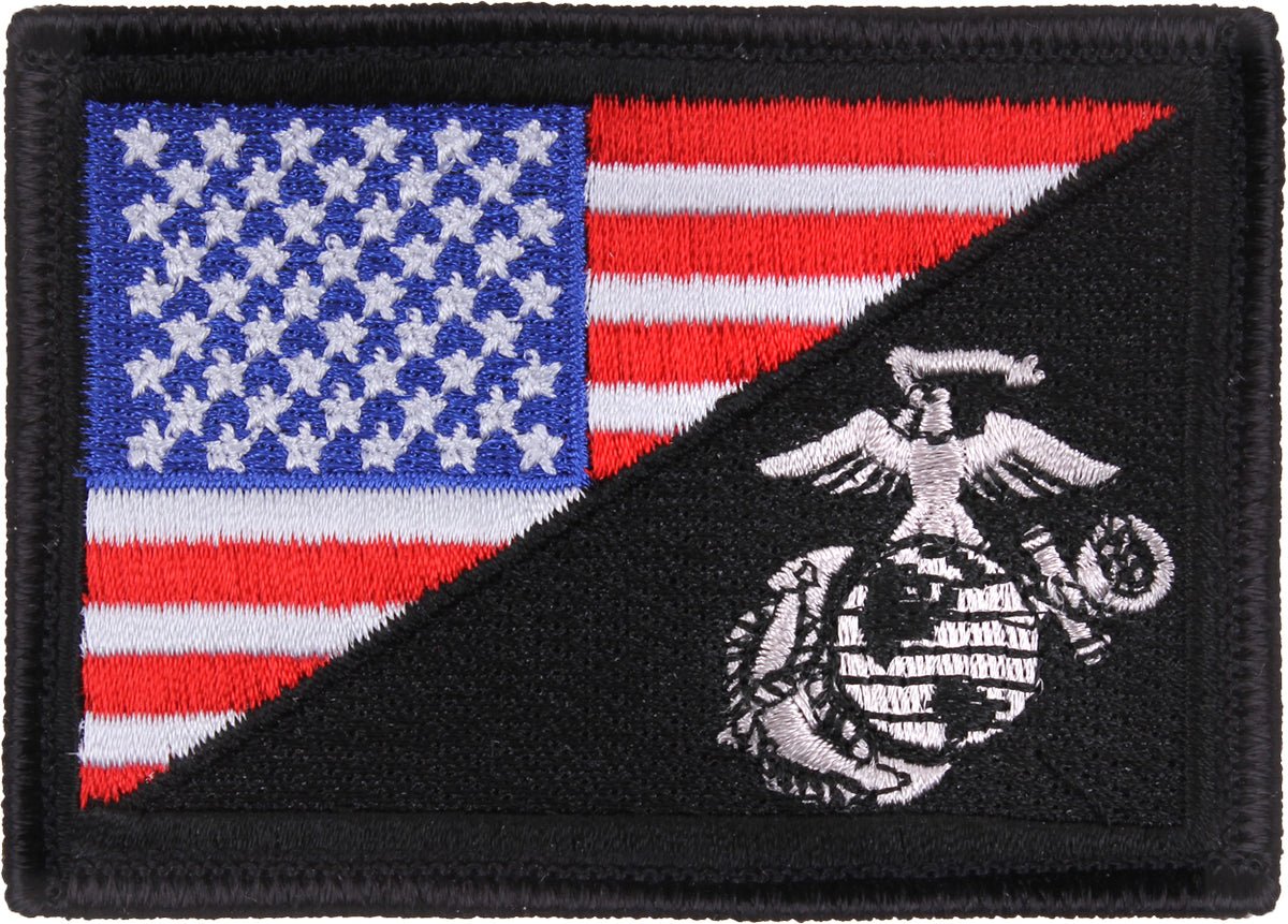 Red, White & Blue - US Flag American U.S.M.C Globe & Anchor Hook Patch 3 3/8" x 2 3/8"