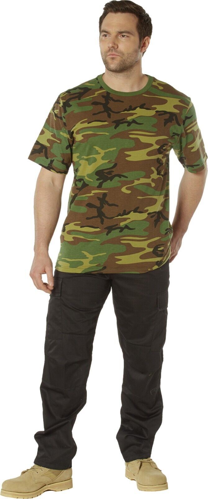 Woodland Camo - Tactical Short Sleeve T-Shirt, Poly/Cotton - Full Comfort Fit