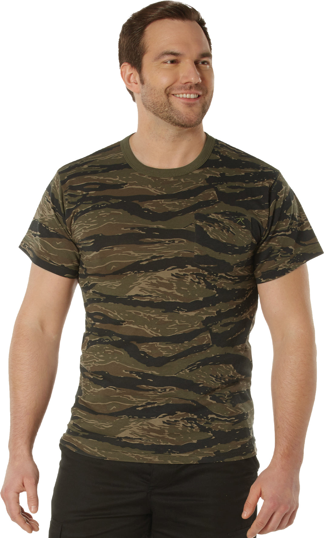 Tiger Stripe Camo - Tactical Short Sleeve Pocket T-Shirt, Poly/Cotton