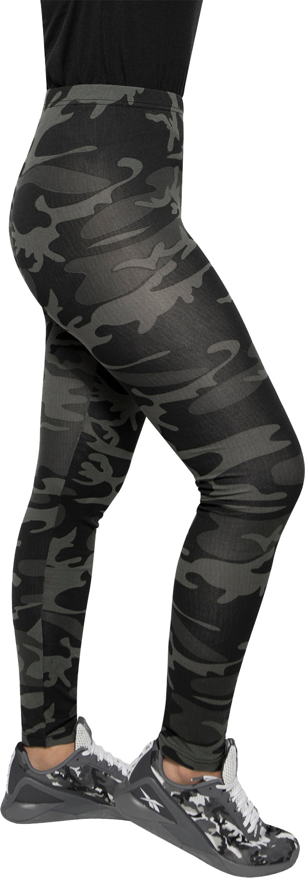 Black Camo - Womens Camo Leggings Stretch Army Spandex Thin Workout Pants