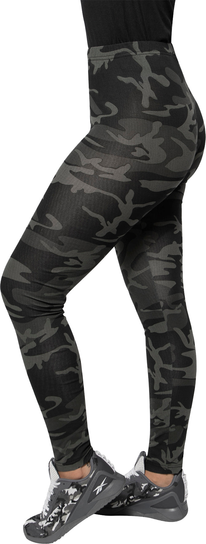 Black Camo - Womens Camo Leggings Stretch Army Spandex Thin Workout Pants