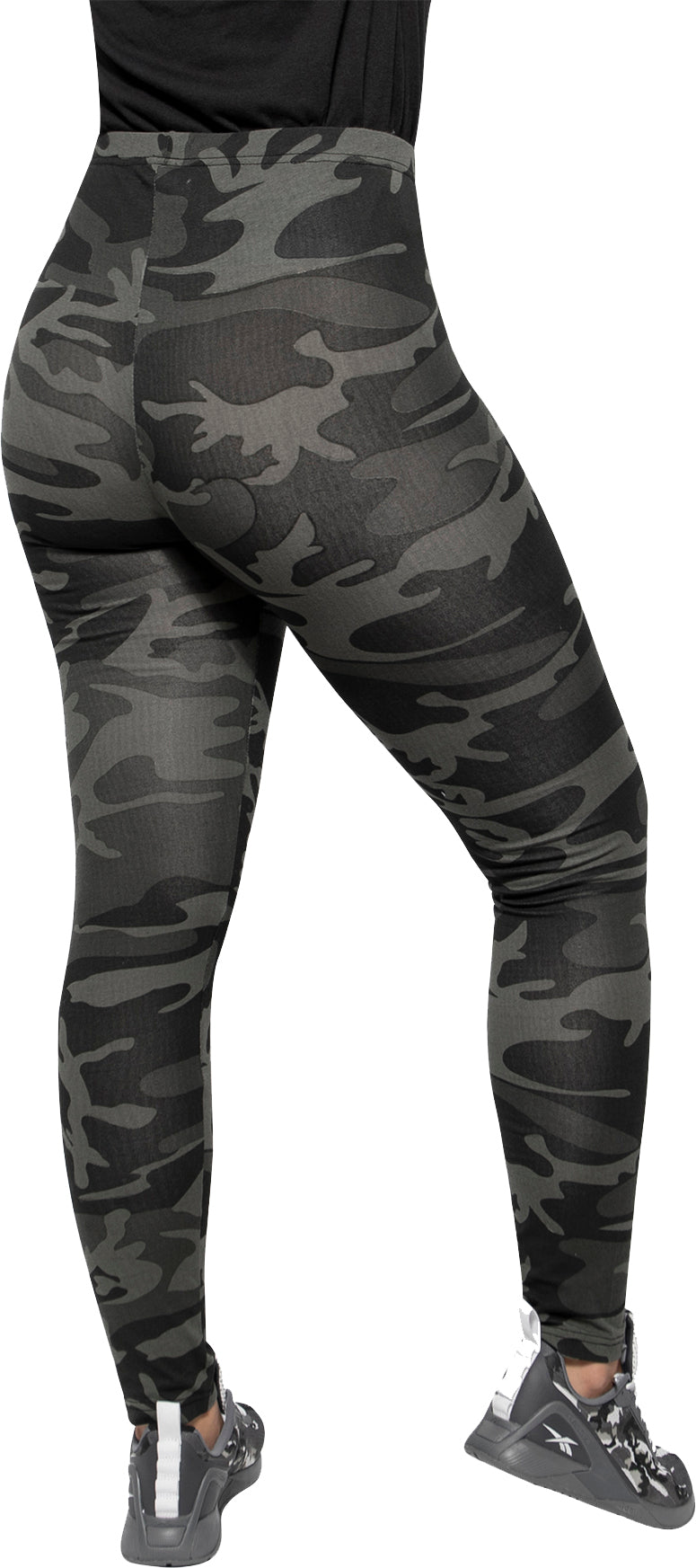 Black Camo - Womens Camo Leggings Stretch Army Spandex Thin Workout Pants