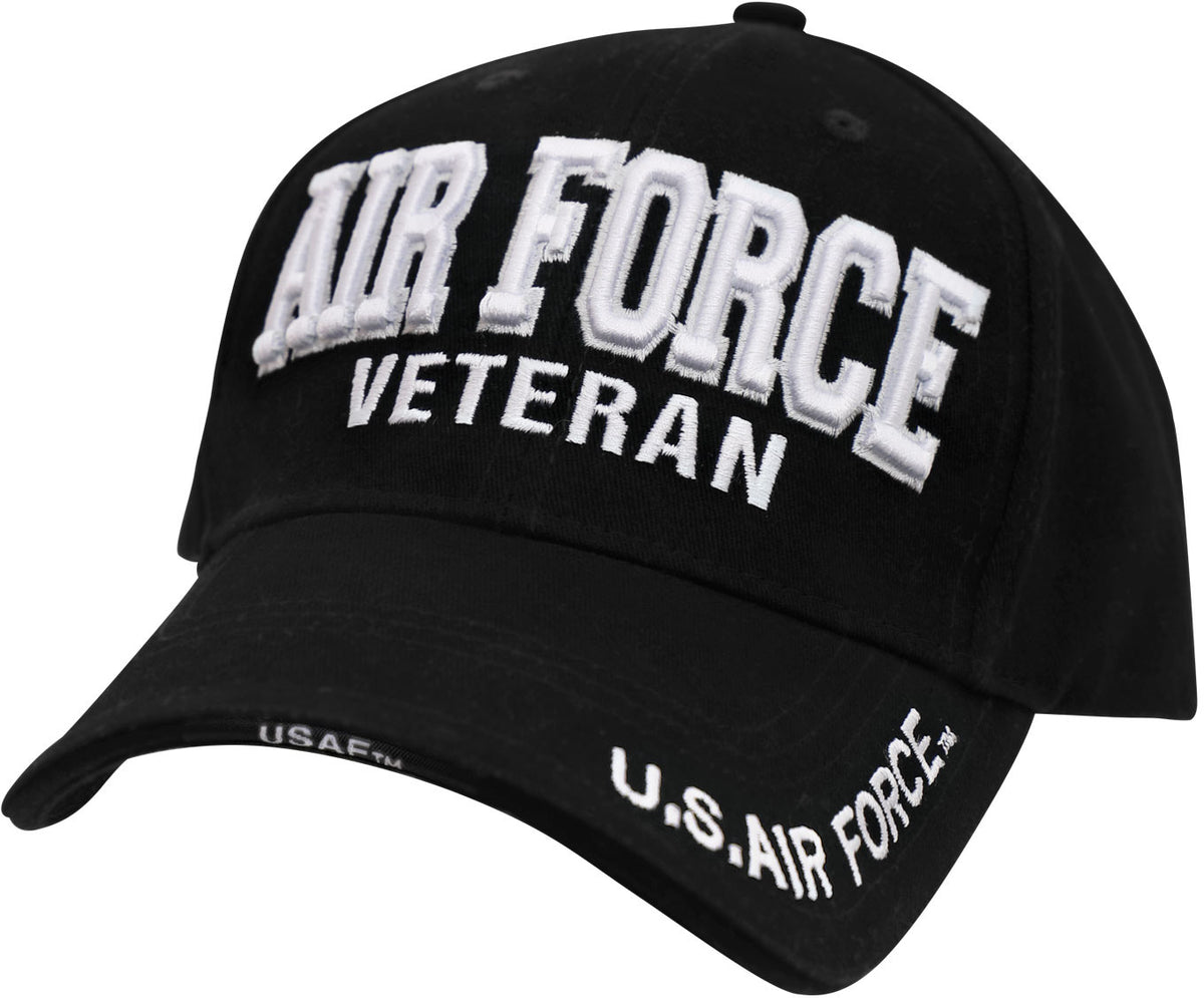 Black - Air Force Veteran Deluxe Baseball Cap Brushed Cotton USAF Vet Hat