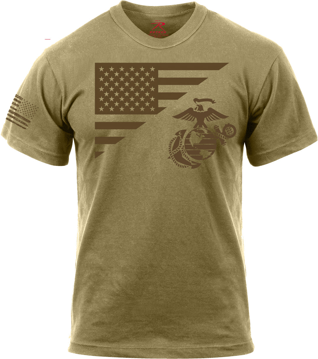 US Marines USMC Globe & Anchor / USA Flag T-Shirt, 100% Cotton