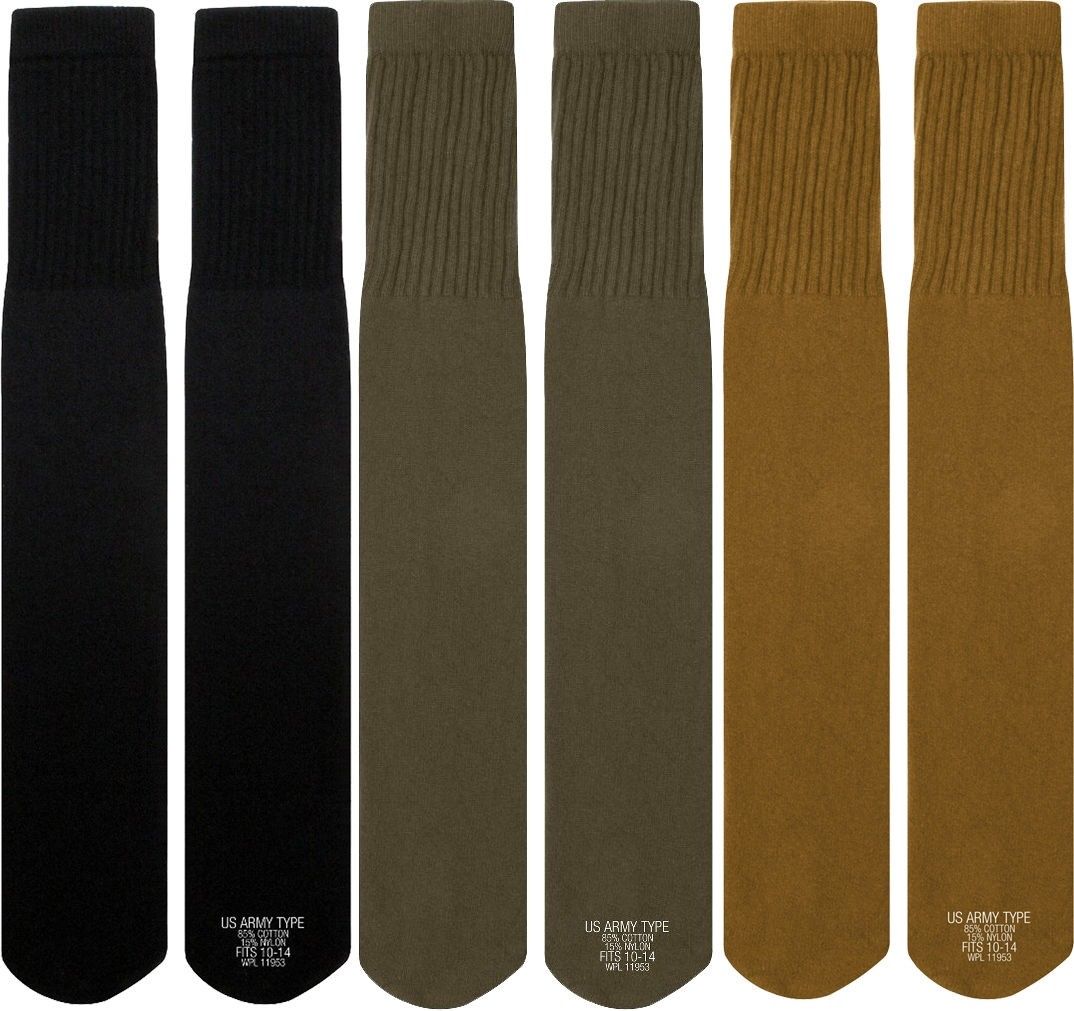 Mens Military Long Tube Socks Pair - Size 10 - 14, US Made