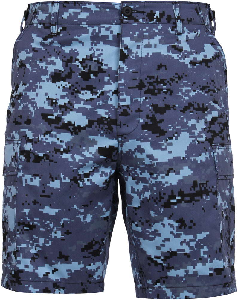 Sky Blue Digital Camo - Tactical Cargo BDU Shorts - Polyester Cotton Twill - Button Fly